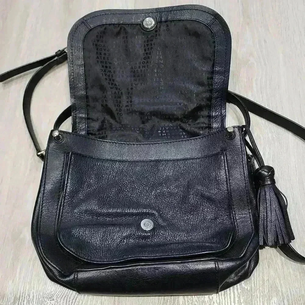 Kate Spade New York Women's Leather Tassel Saddle Crossbody Bag Black One Size - Picture 5 of 10